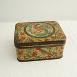 Boîte métallique ancienne - jaune - motif oiseau