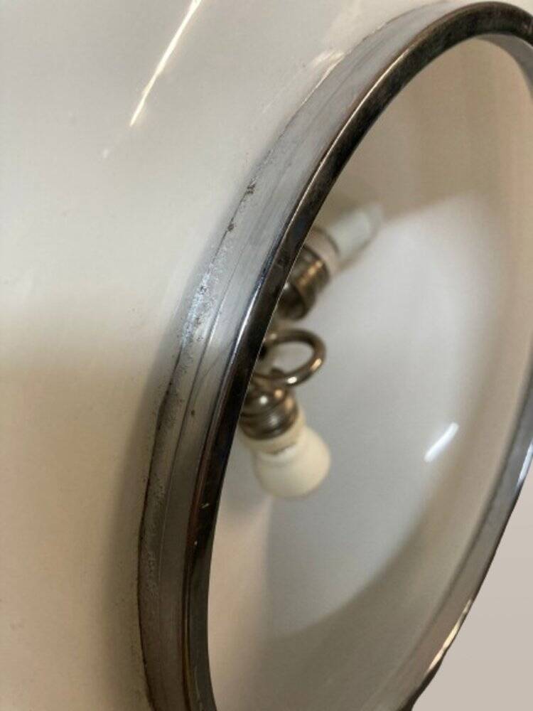 Opaline glass pendant lamp for recycled kitchen counter, vintage glass lampshade, 1960