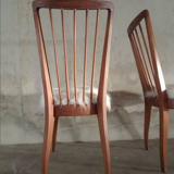 Pair of vintage Scandinavian Hygge chairs in solid wood and synthetic Mongolian sheepskin seat