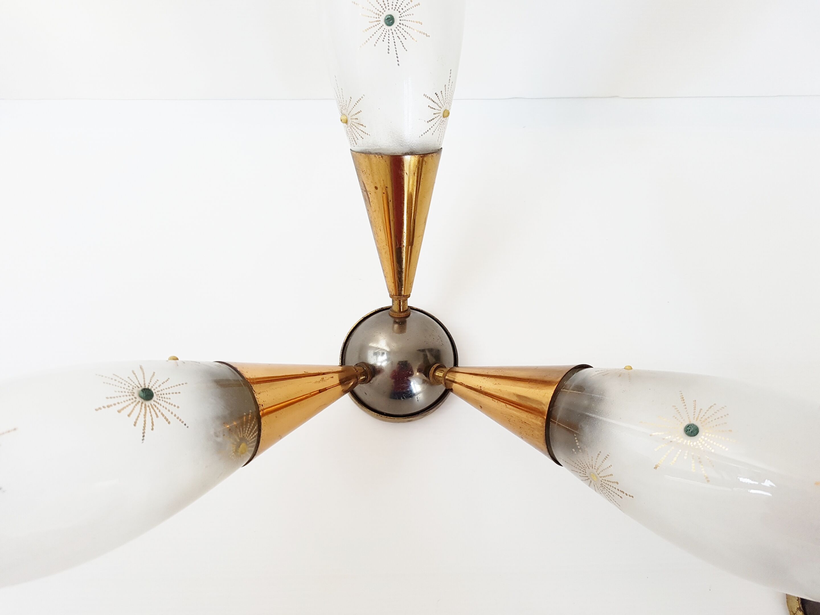 Triple pair of gilded brass and glass 1950