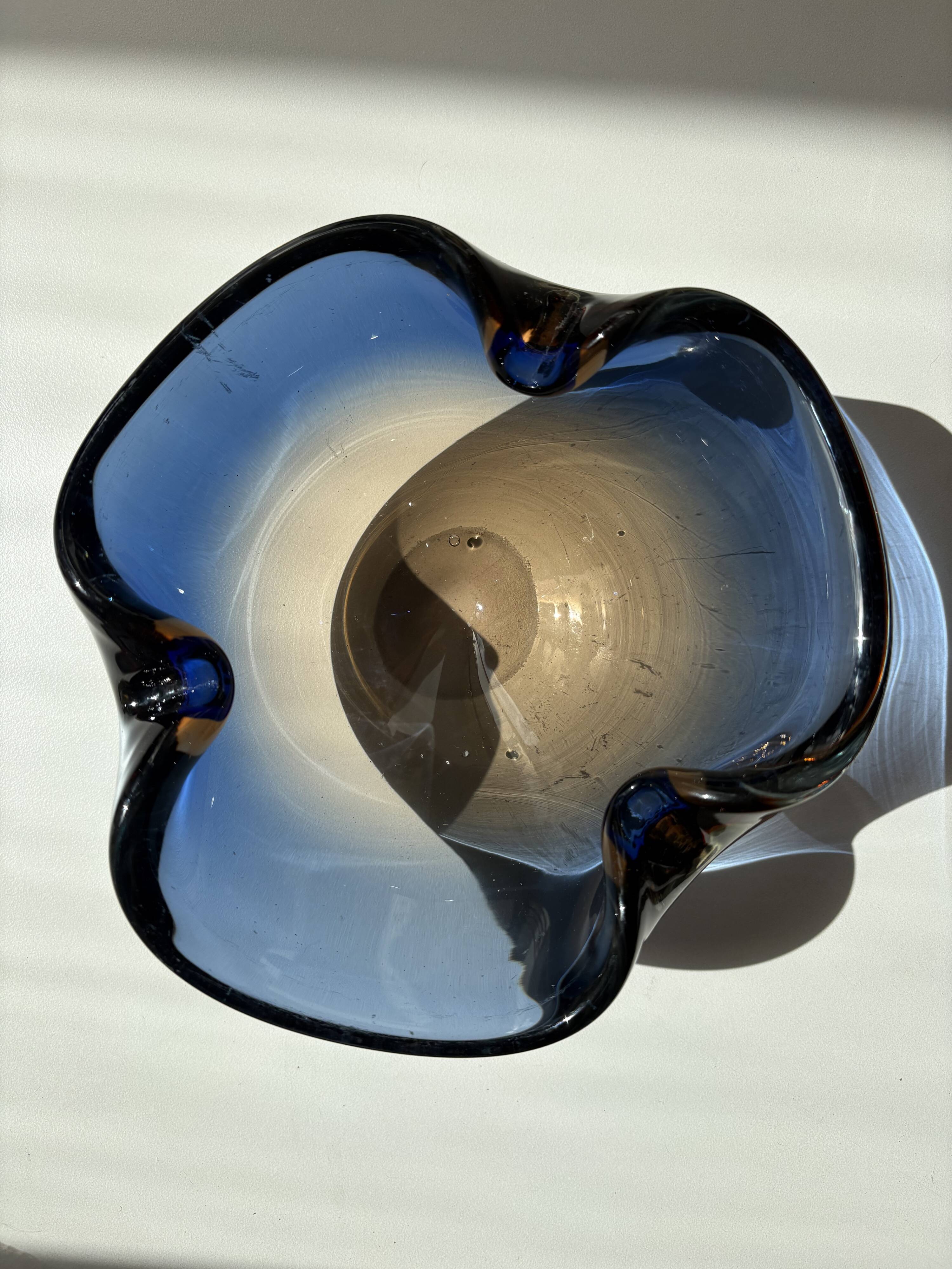 Blue and amber Murano glass ashtray/trinket dish 1960-70