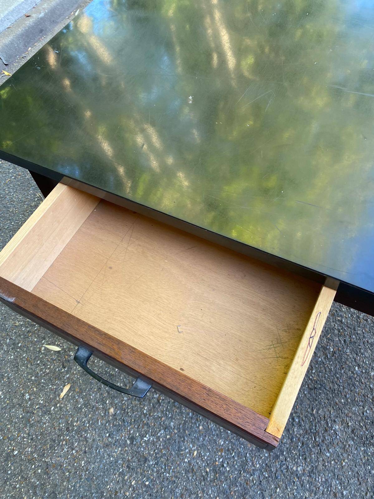 Vintage Scandinavian desk 1950 black top school style mid-century