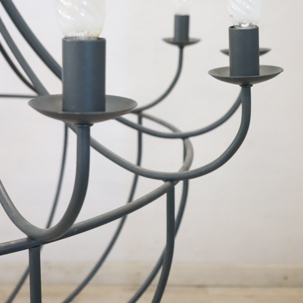 Vintage Large Iron Balloon Chandelier, 12 Bulbs