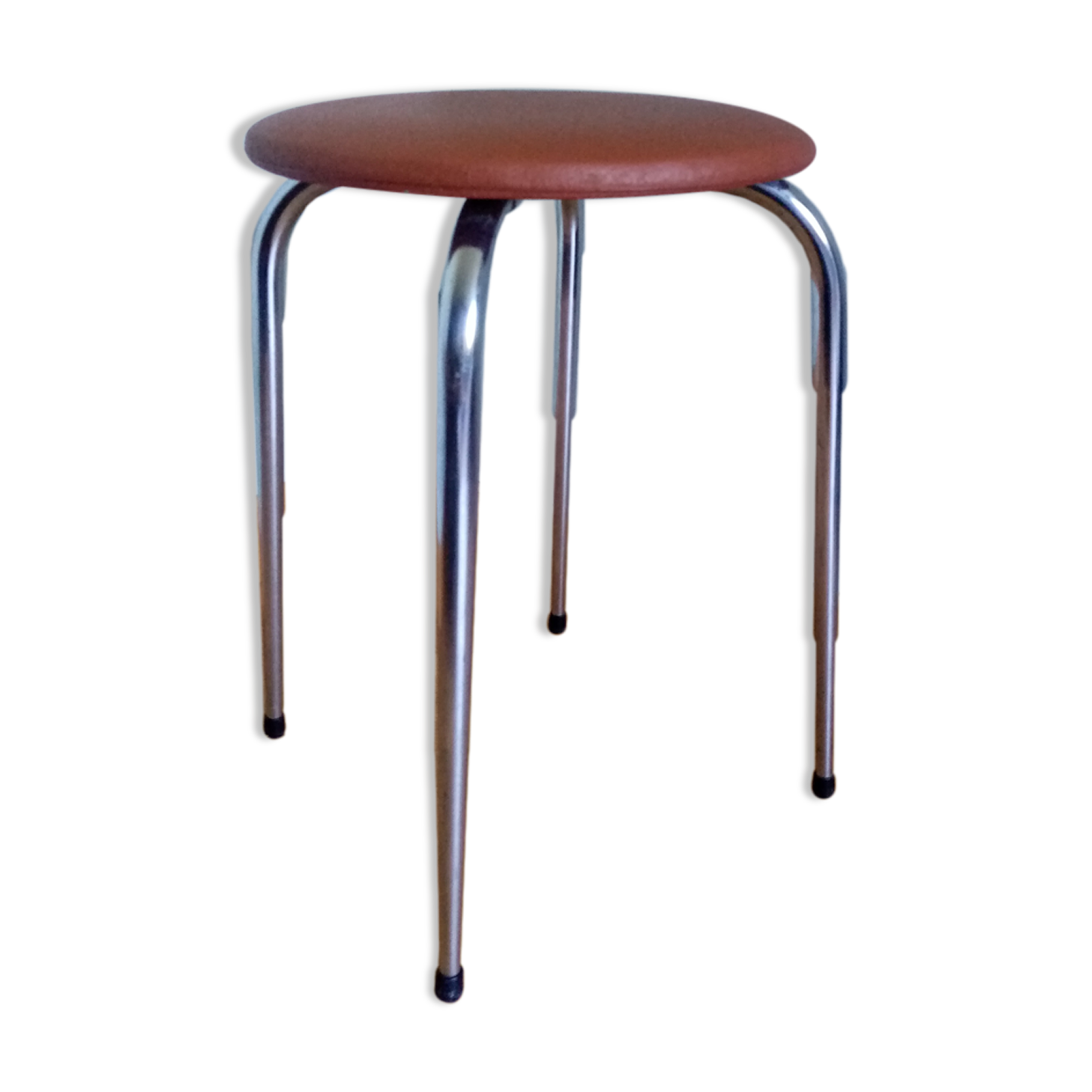 Tabouret rond en métal chromé et skaï vinyle