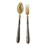 Horn and silver-plated salad cutlery, early 20th century.