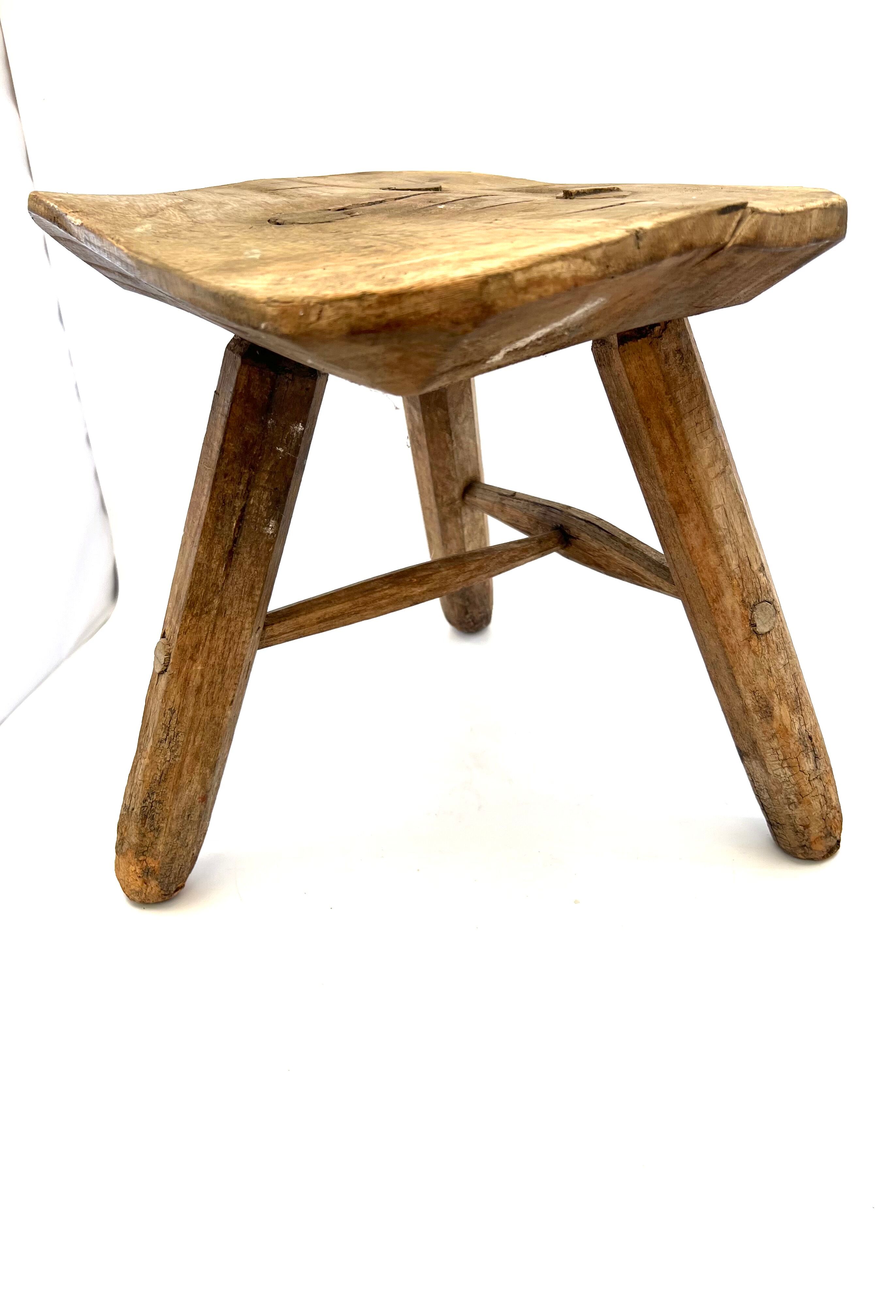 Rustic tripod wood stool