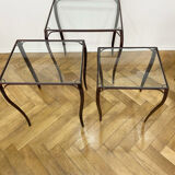 Nesting tables in wrought iron and glass