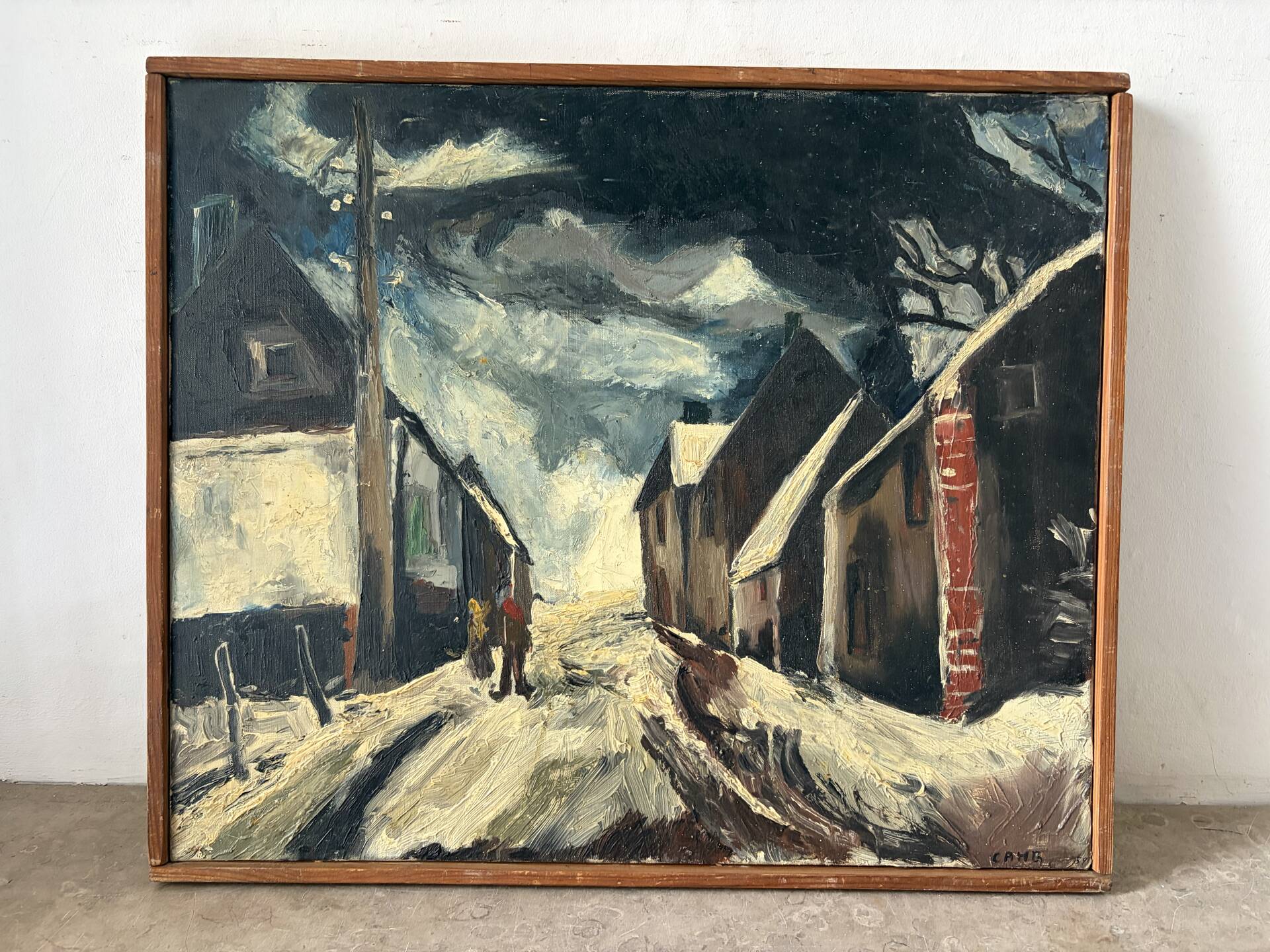 Hiver dans la rue, huile sur toile signée