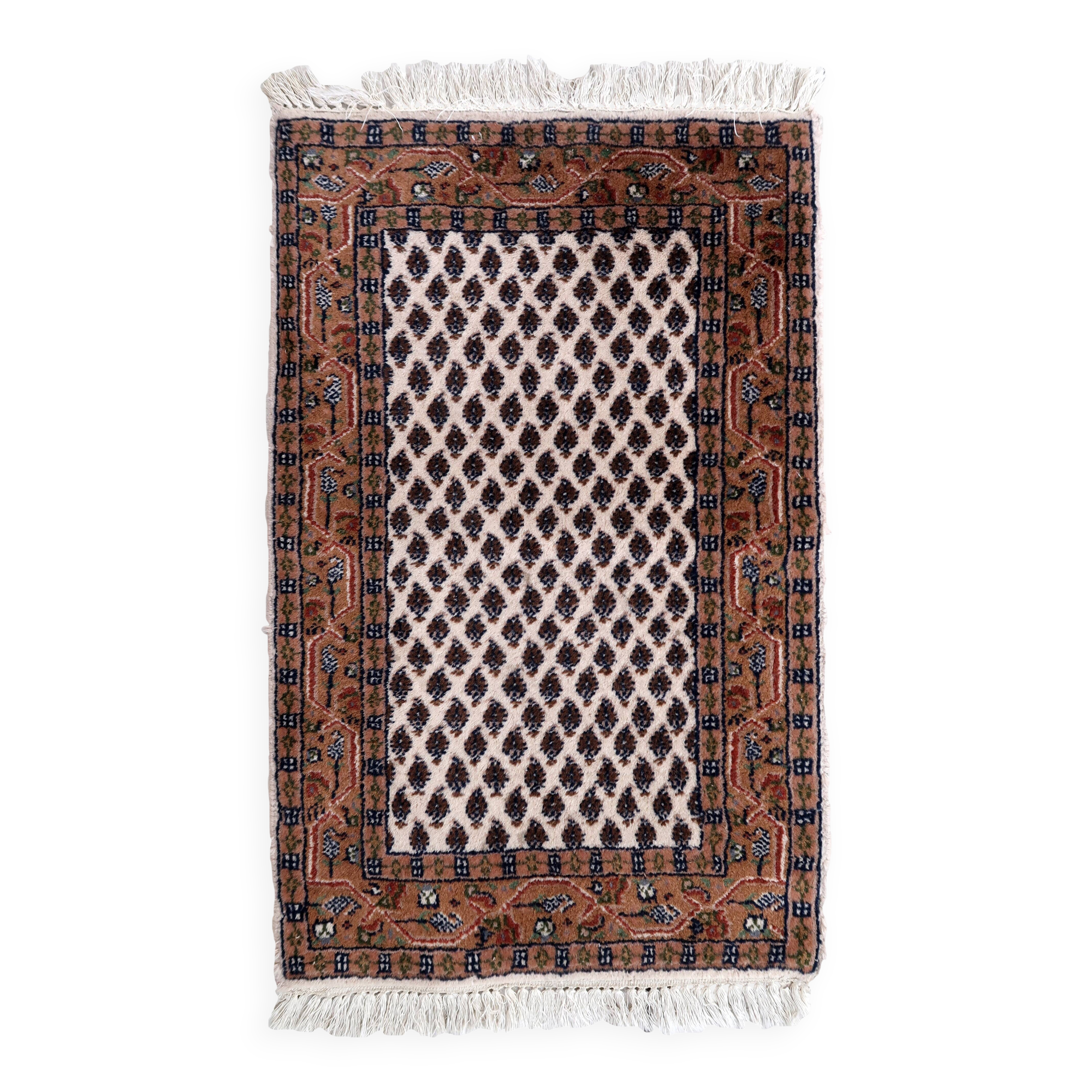 Tapis vintage indien Seraband fait main en laine – 56 x 89 cm – Années 1970