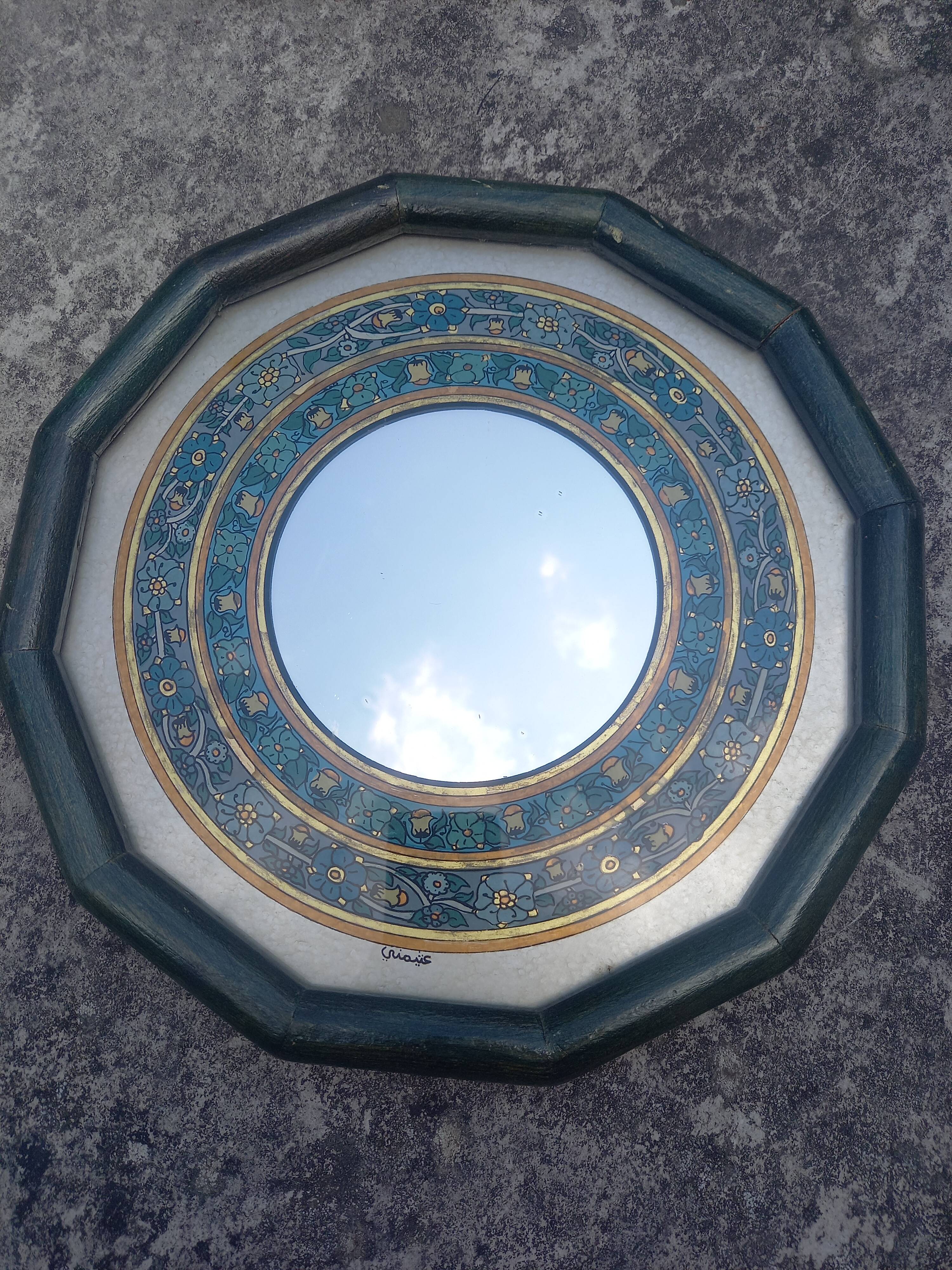 Oriental mirror floral pattern signed vintage