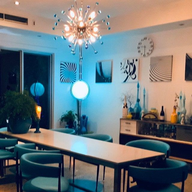 Light-blu and dark blue “star” murano glass sputnik