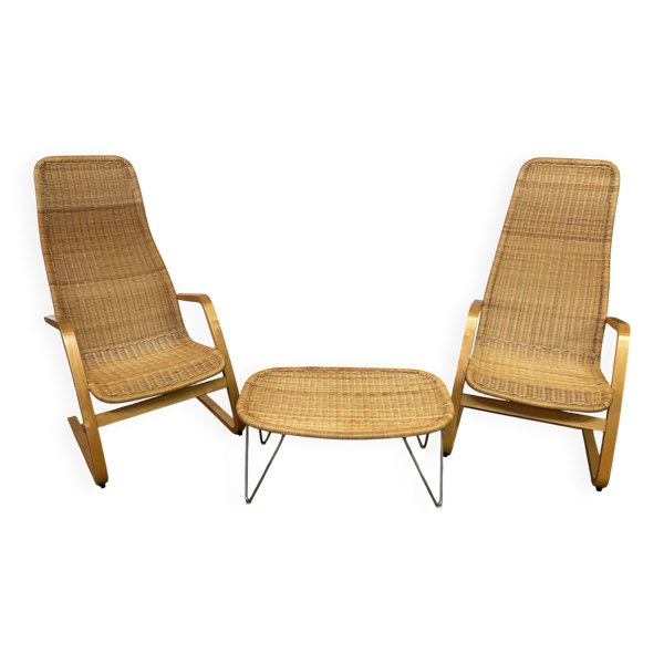 Superbe Ensemble Chaises et petite table en Osier
