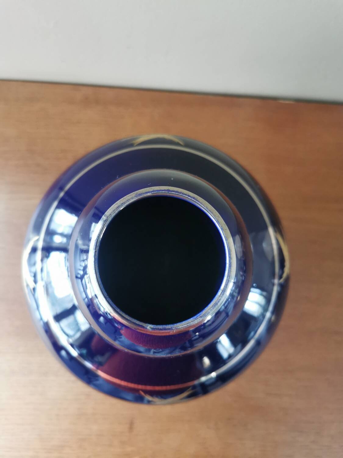 Midnight blue ceramic art deco vase