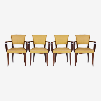 Lot de 4 fauteuils par l’architecte Jules Leleu, Hêtre, années 1930