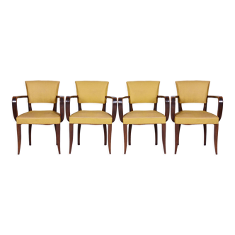 Lot de 4 fauteuils par l’architecte Jules Leleu, Hêtre, années 1930