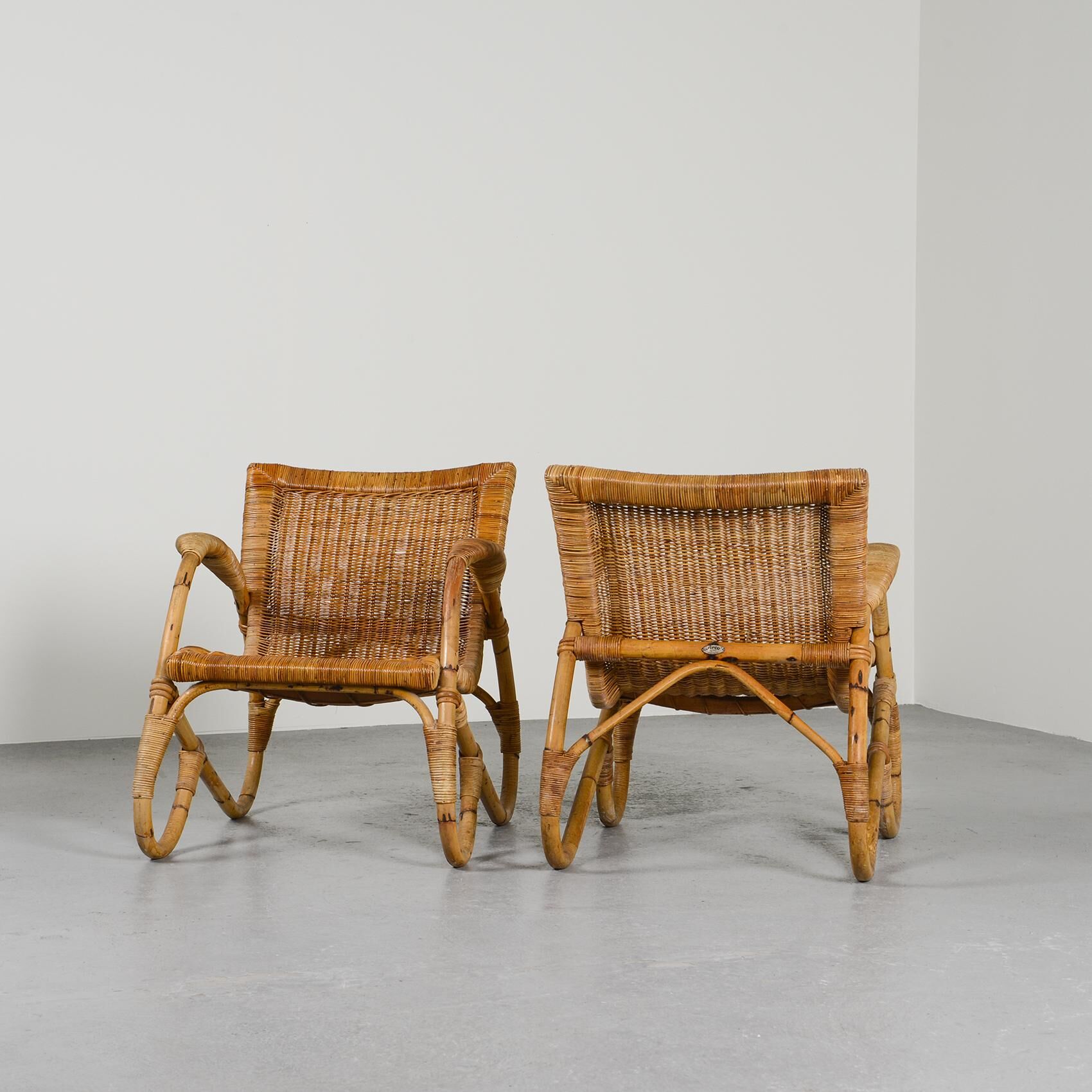 Pair of bamboo and rattan armchairs from the 1950s