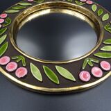 Small round mirror in earthenware- Cherry enamelled decoration - circa 1970