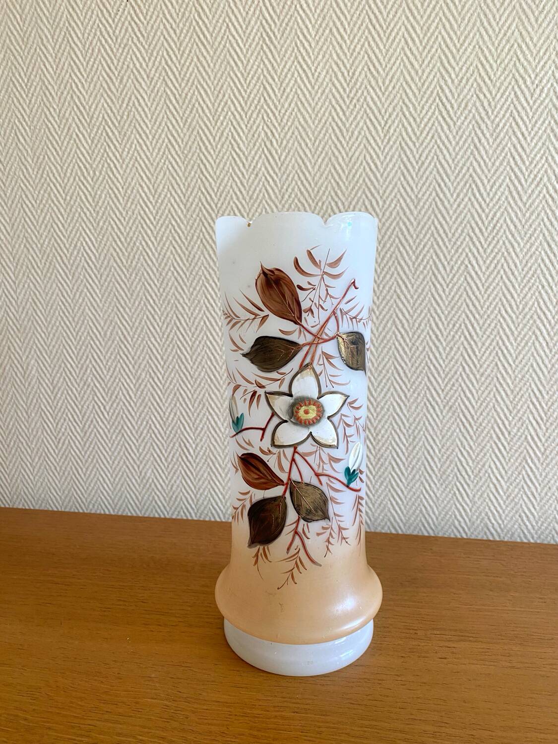 Antique enamelled opaline vase