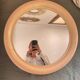 Round Beige and Coral Plastic Wall Mirror from the 70s-80s