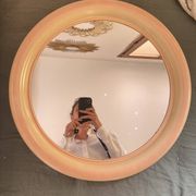Round Beige and Coral Plastic Wall Mirror from the 70s-80s