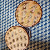 Pair of curved wooden cannese bar stools