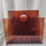 Translucent mahogany plexiglass magazine rack from the 70s