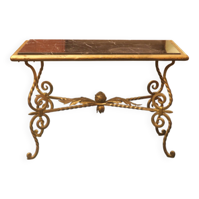 Table basse en fer forgé et marbre veiné, années 40-50