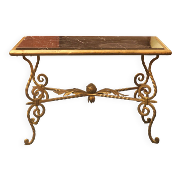 Table basse en fer forgé et marbre veiné, années 40-50