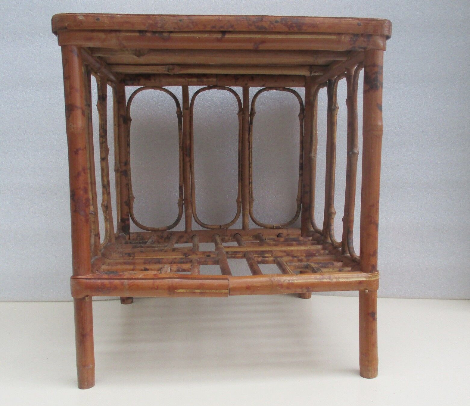 Vintage bamboo coffee table. Marquetry top