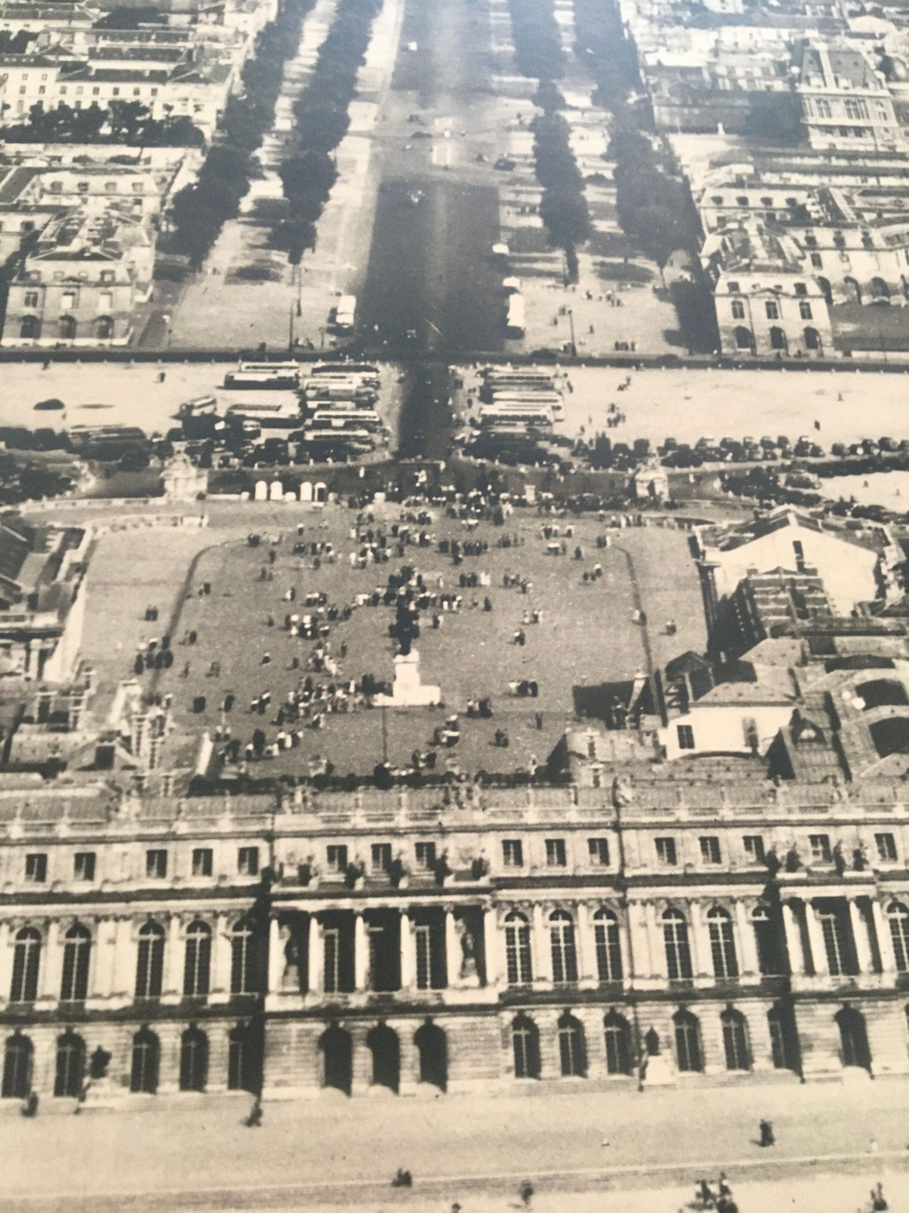 Aerial view of the Palace of Versailles, 50s