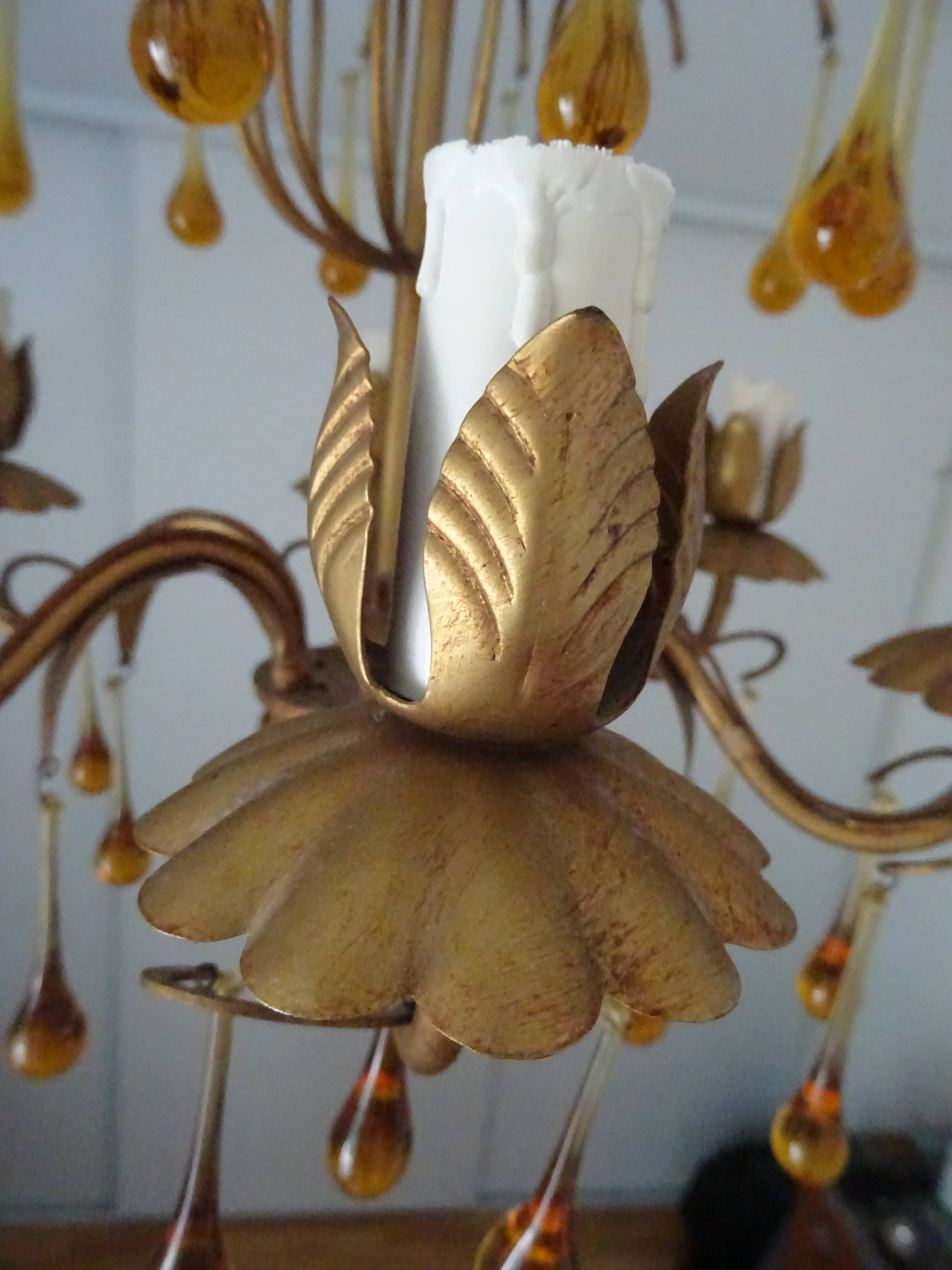 Murano glass and gilded metal drop chandelier, 1950s-1960s