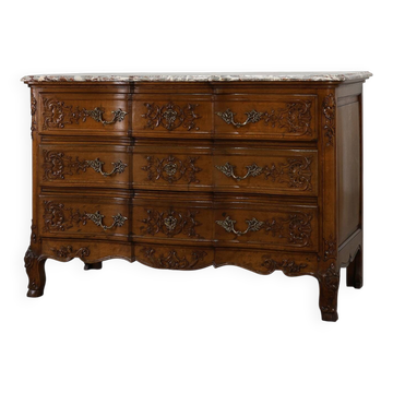 18th Century Louis XV Oak and Marble Chest of Drawers, France