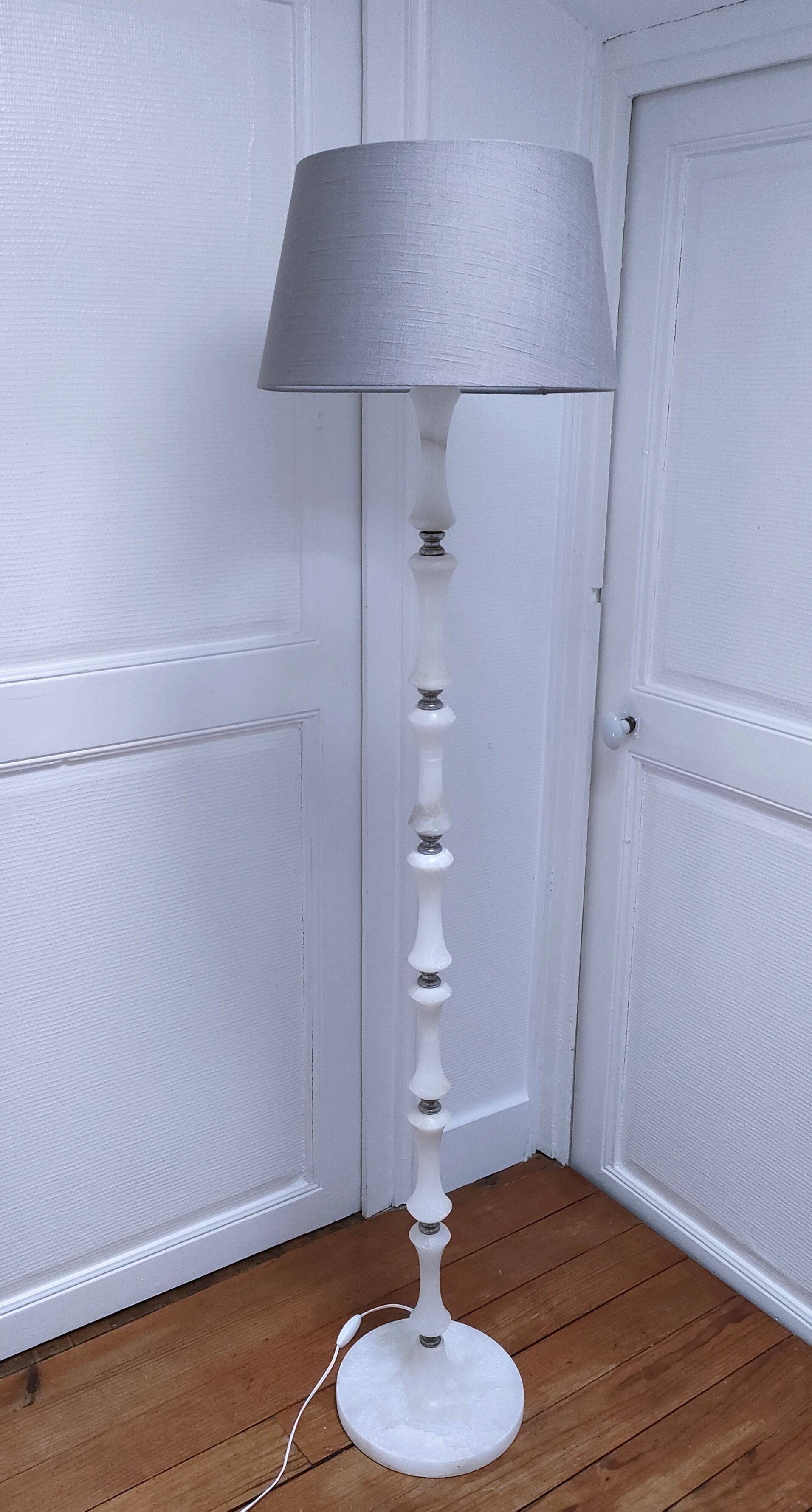 Solid alabaster floor lamp with metal trim from the 70s