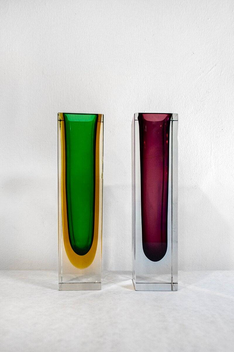 Sommerso vases in Murano glass by Flavio Poli, 1970s, set of 2