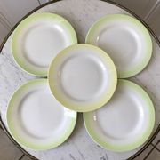 set of 5 dessert plates Digoin green and light yellow gradient pastel years 40-50