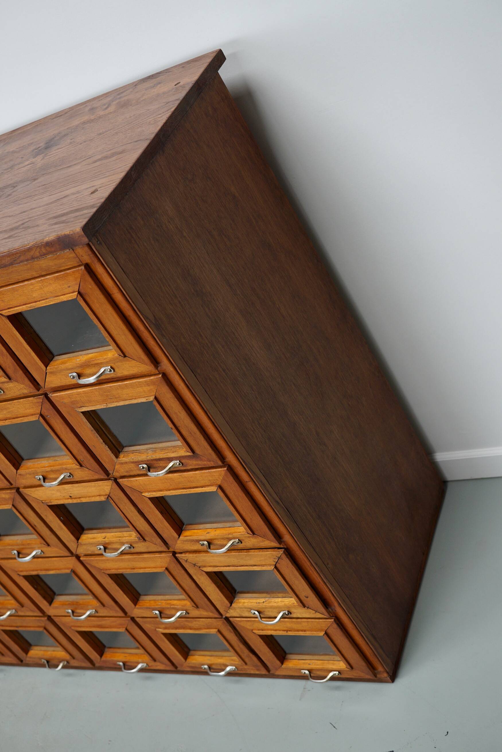 Vintage Dutch Oak Haberdashery Shop Cabinet / Vitrine, 1950s