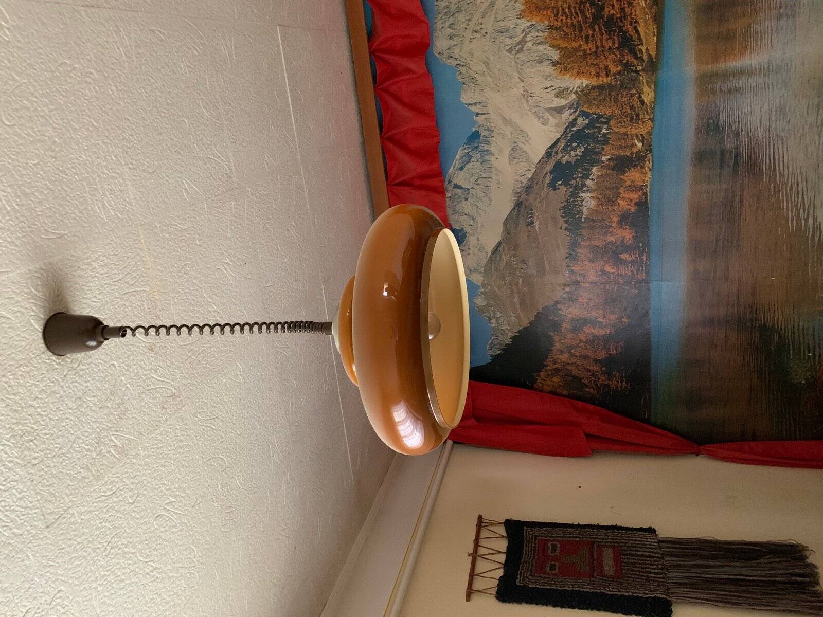 Vintage brown plastic ceiling light with spiral suspension, 1960s, Czech Republic.