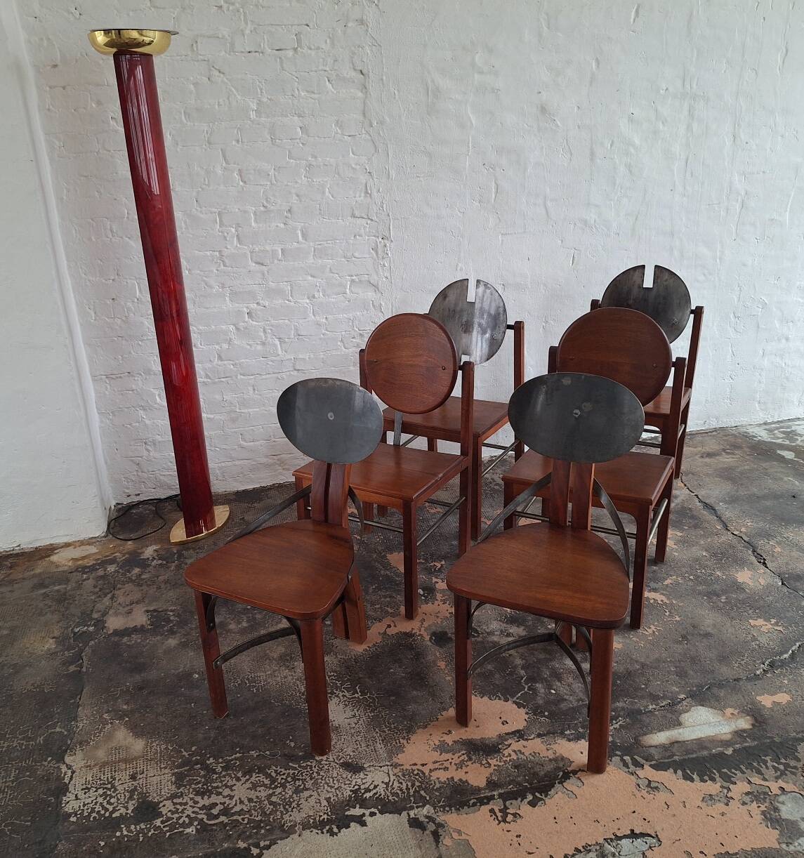 Set of 6 mid century Brutalist teak and steel dining chairs, 1960s