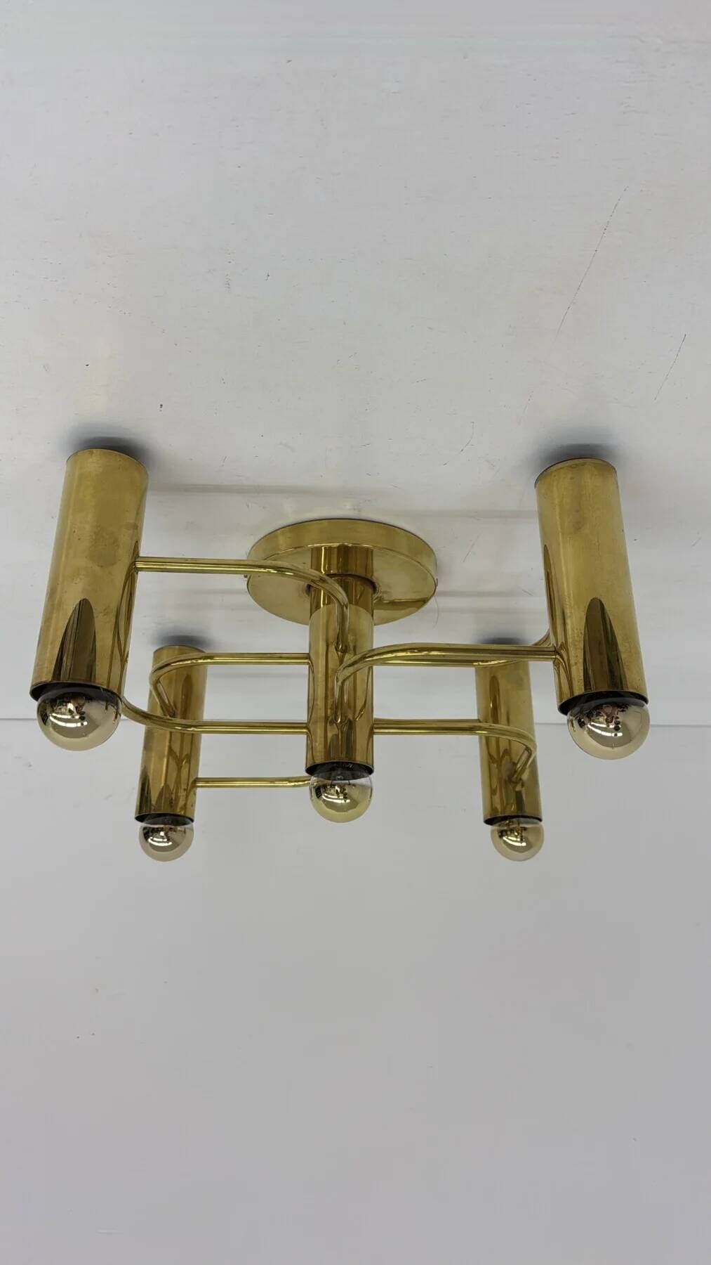 Vintage mid-century modern brass ceiling lamp Leola flushmount by Sciolari, Germany, 1970s