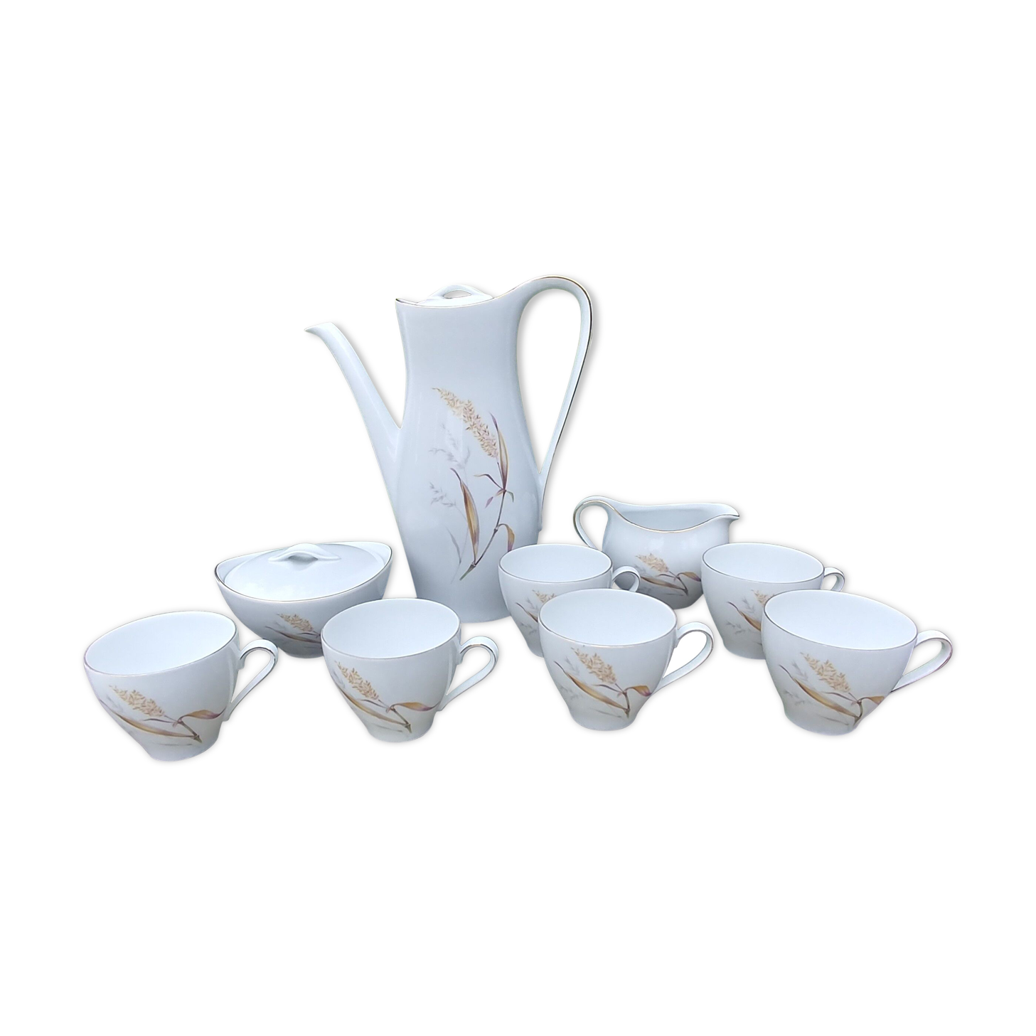 Coffee service Eschenbach Bavaria-Germany in fine porcelain decoration wheat Vintage years 70/80s