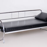 Restored Black Bauhaus Sofa, Designer Robert Slezak, High-Quality Leather, 1930s