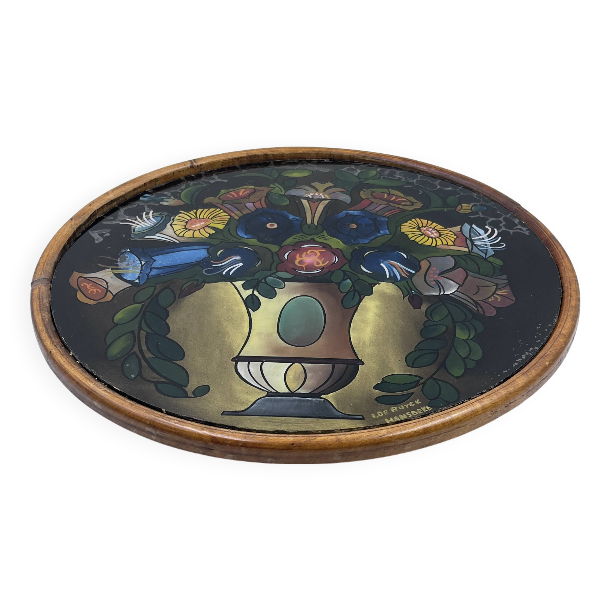 Art Deco painted glass pie dish