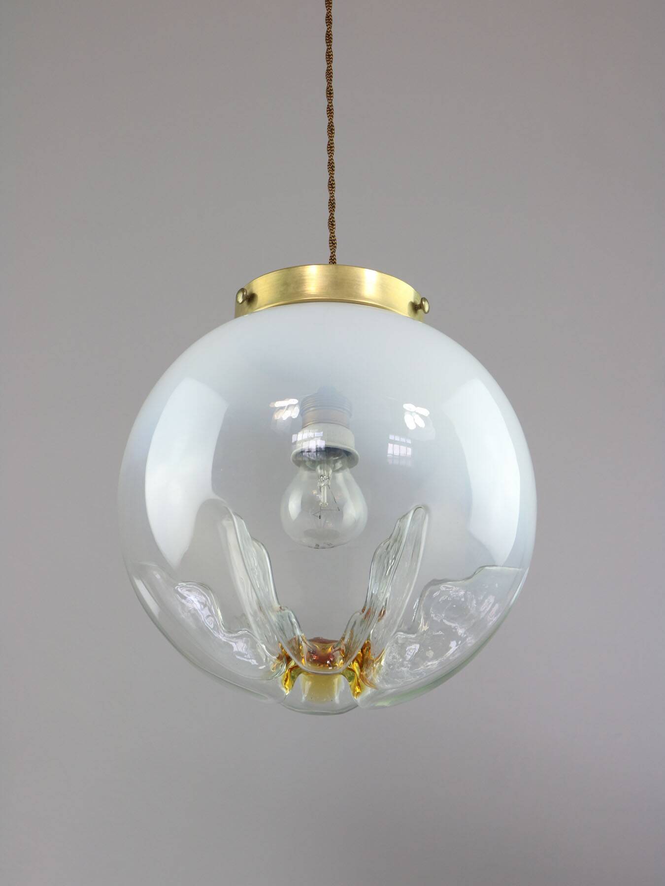 Mid-century Murano Glass & Brass Pendant from Mazzega, 60s