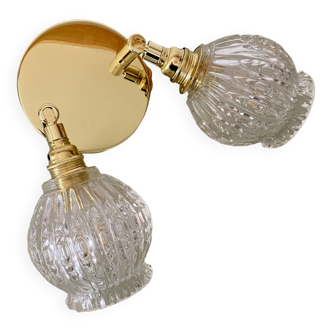 Vintage double tulip wall lamp in molded glass