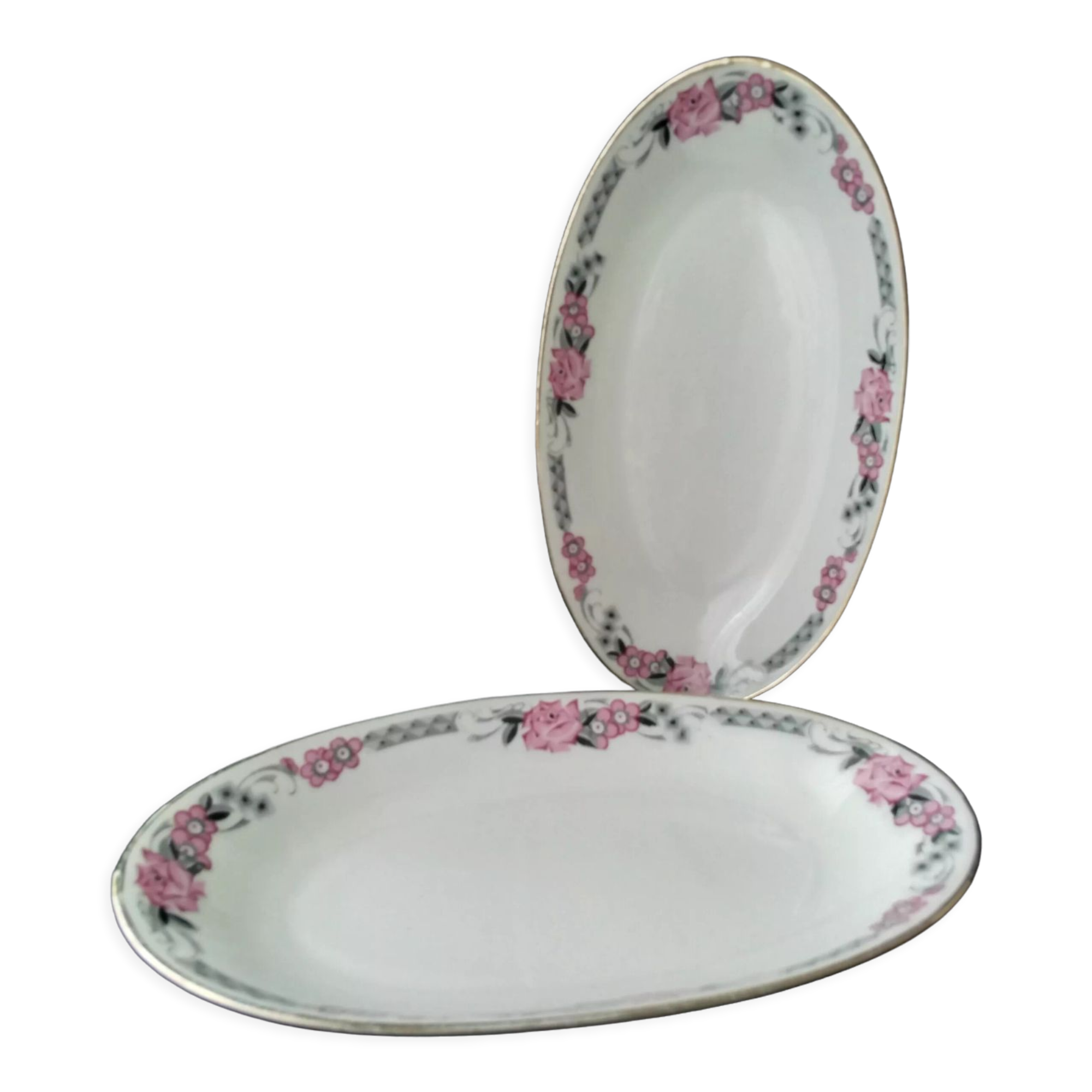 Set of 2 antique Art Deco porcelain raviers