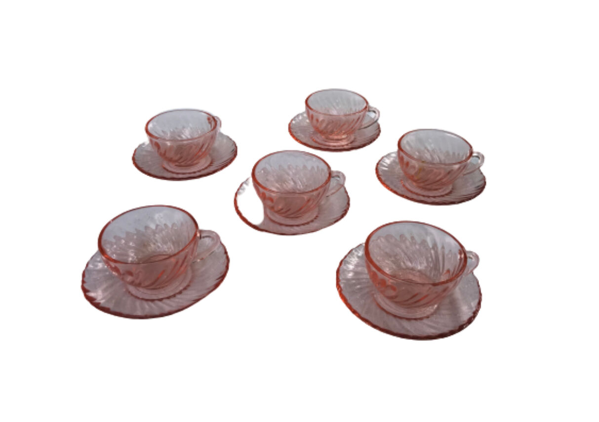 6 cups and under Vintage pink glass Arcoroc cups