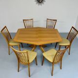 Antique octagonal solid wood extendable table, Girsberger design