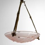 Bronze and glass pendant light with butterfly decoration, Degué, France, 1930