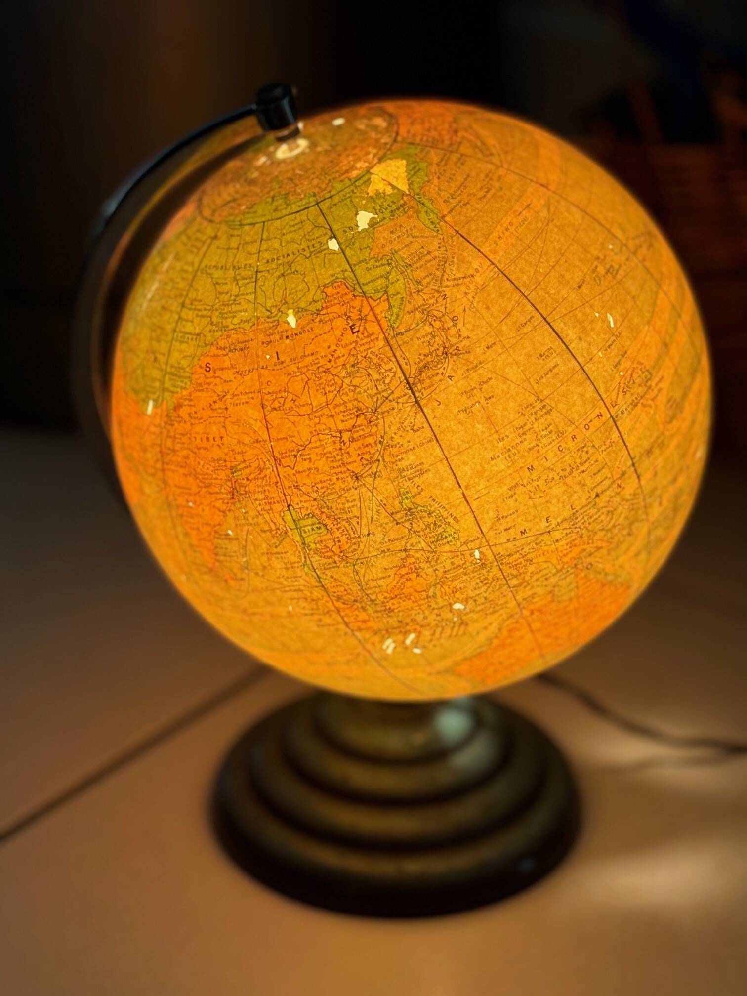 Vintage glass and metal world map for Perrina, circa 1960