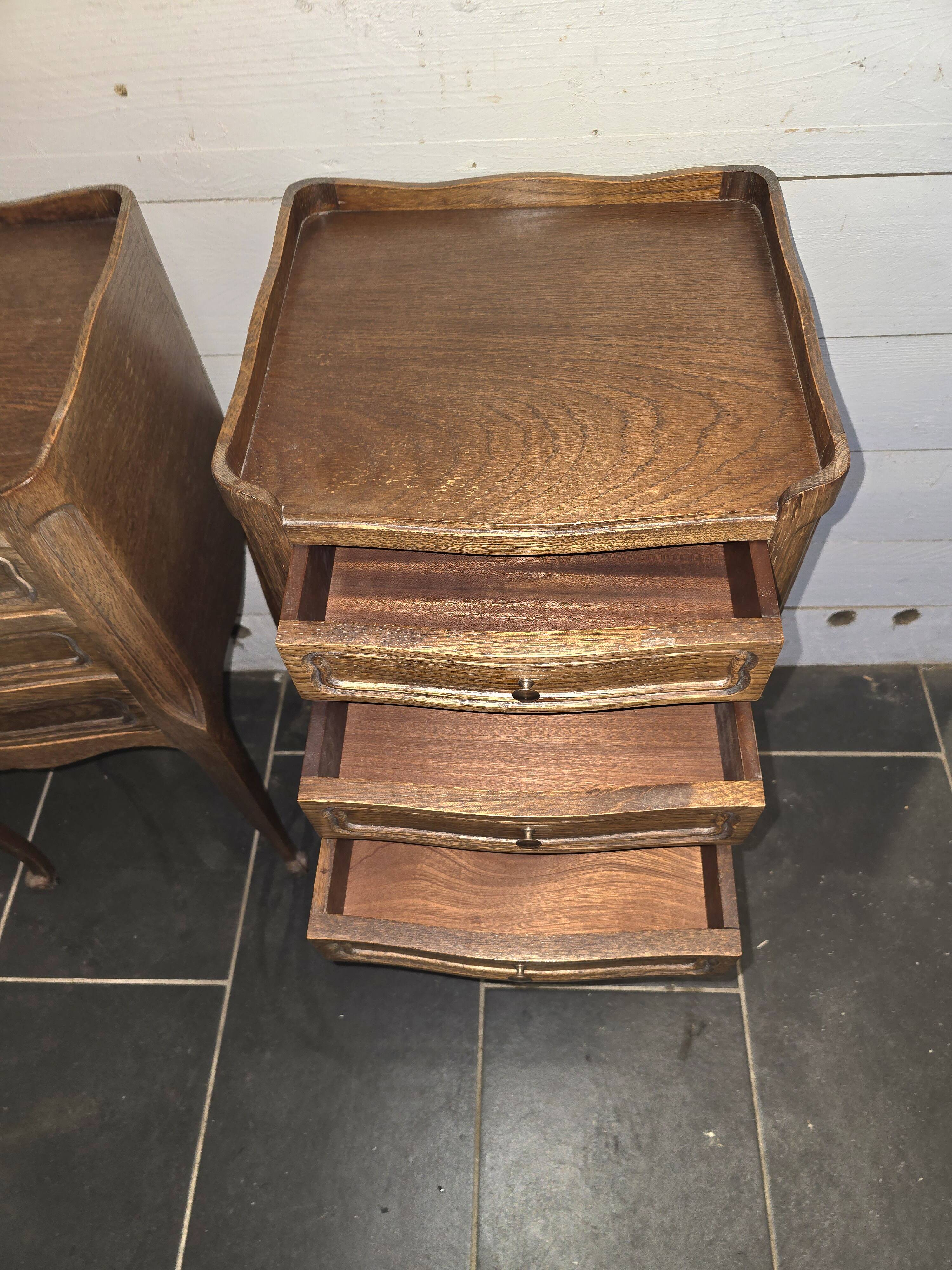 Pair of Louis XV style bedside tables in oak